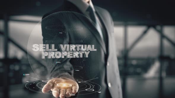 Businessman with Sell Virtual Property Hologram Concept