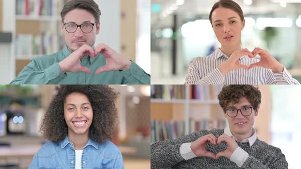 Collage of Different Races People Showing Heart Sign By Hand