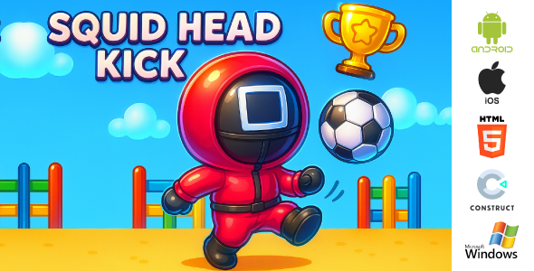 Squid Head Kick Game – Arcade Sports Game – HTML5, Android, iOS & Windows | Construct 3