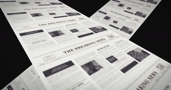 Newspapers with Breaking News flying in the background on black - Seamless loop animated background