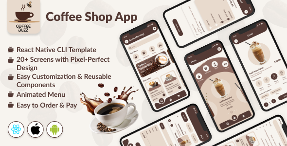 CoffeeBuzz - React Native Template (CLI) | eCommerce App for Coffee Shop | Android & iOS UI Kit