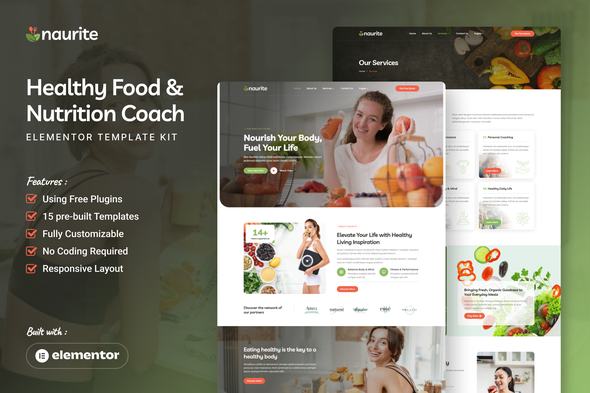 Naurite - Healthy Food & Nutrition Coach Elementor Template Kit