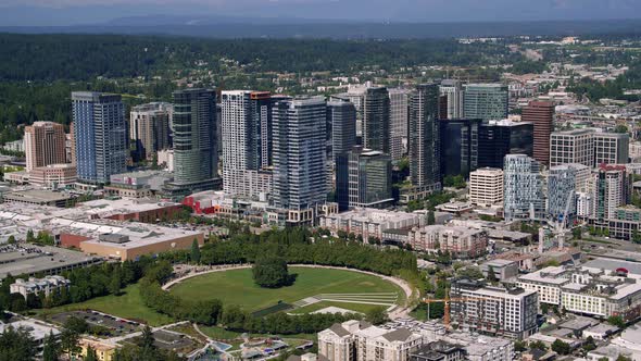 Downtown Bellevue City Park And Skyline Aerial