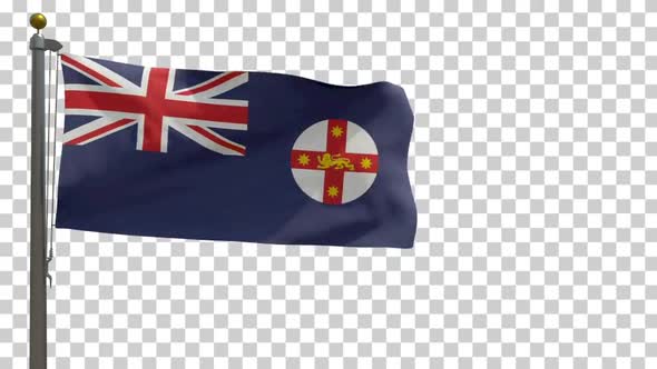 New South Wales Flag (Australia) on Flagpole with Alpha Channel - 4K