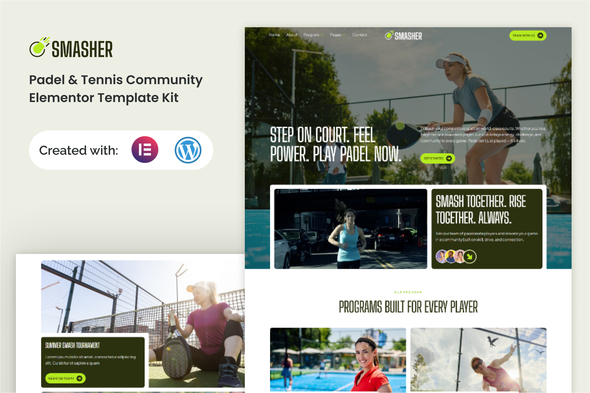 Smasher - Padel Tennis Community Elementor Template Kit