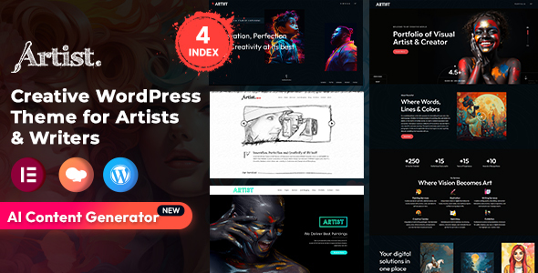 Artist Wordpress Theme: Showcase Painter, Sketcher, Writer & Handcraft Art with AI Content Generator