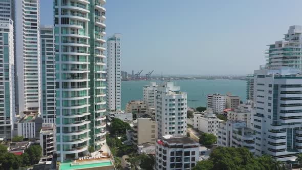 The Skyscrapers in Castillogrande District in Cartagena Colombia Aerial View