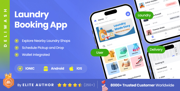 6 App Template | Multi Vendor Laundry Service Booking App | Dry Cleaning App | Ionic 8 | DeliWash