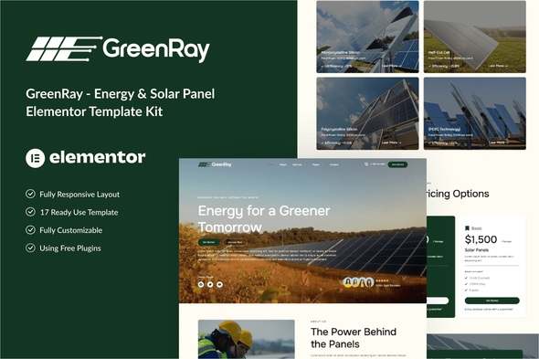 GreenRay - Energy & Solar Panel Elementor Template Kit