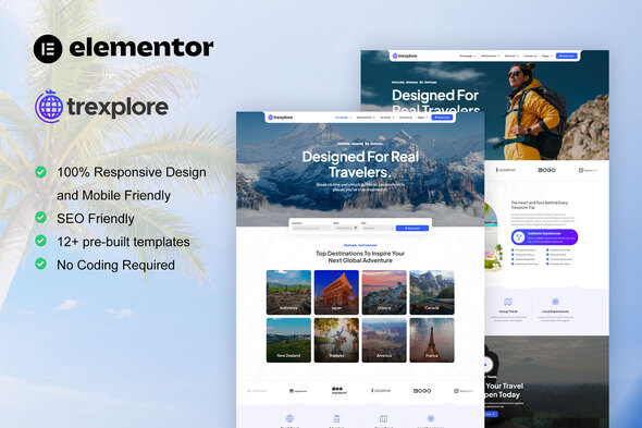 Trexplore - Travel & Tour Agency Elementor Pro Template Kit