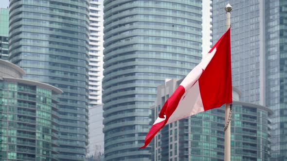 Canadian Flag Fluttering Background Building Glass Windows