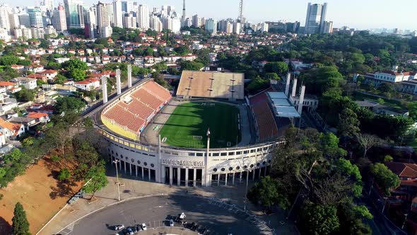Pacaembu sports centre cityscape at Sao Paulo city.