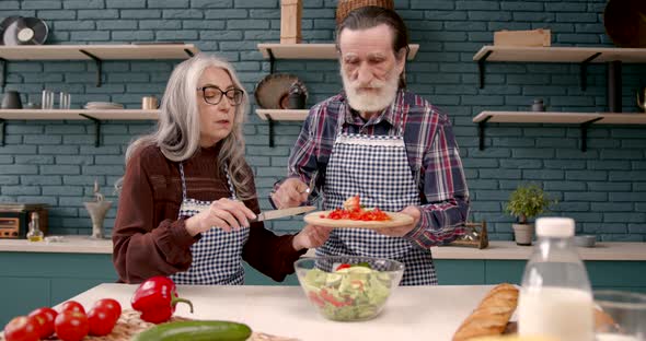 Senior Couple Cooking Healthy Food at House Kitchen