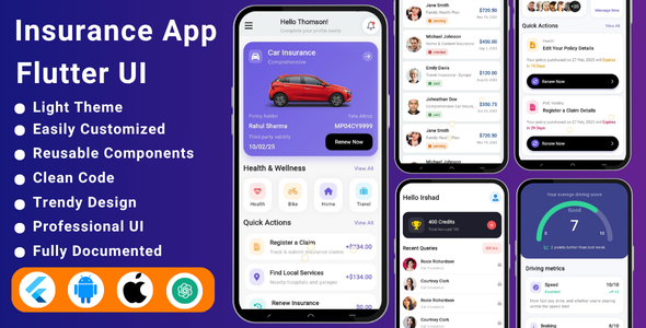 AI-Powered Insurance Agency Flutter App Template | Policy Management | Claims | Insurance App