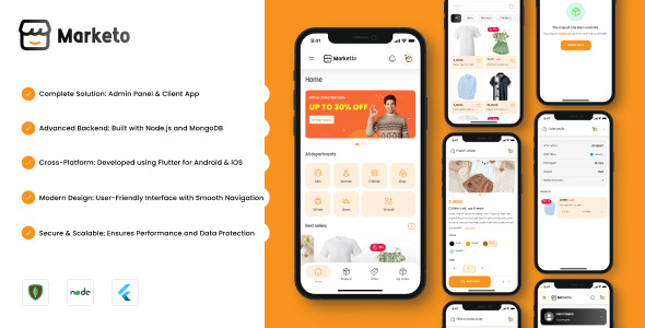 'Marketo - eCommerce Completed Solution with Admin Flutter App, Node JS And MongoDB
