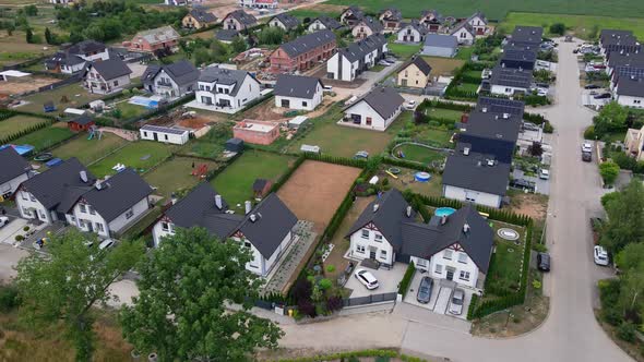 Aerial View of Suburban Neighborhood in Small Town