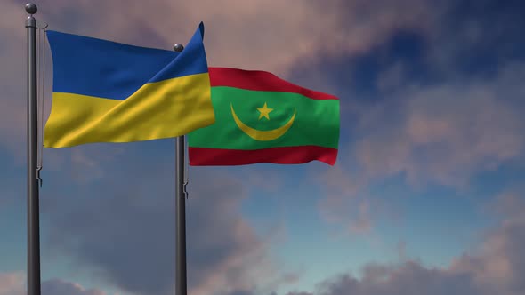 Mauritania Flag Waving Along With The National Flag Of The Ukraine - 4K