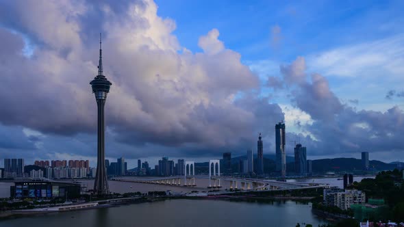 Macau Bridge Day To Night Time Lapse Of Macau China : 4k