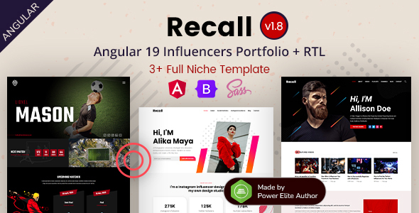 Recall - Angular Sports Athlete & Social Media Influencer Template with SSR