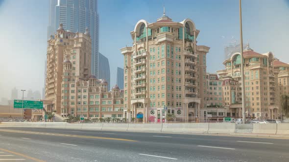 Dubai Financial Centre with Skyscrapers Timelapse