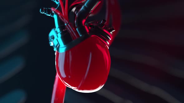 Cyber Heart with Wires in the Body Starts To Beat