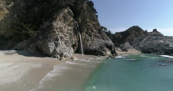 Aerial Slow Motion view of Water Fall McWay Falls Julia Pfeiffer Burns Park Big Sur California