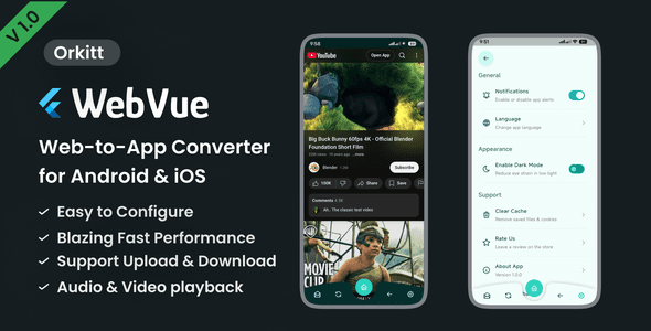 WebVue – Flutter WebView App Template | Convert Website to Android & iOS App