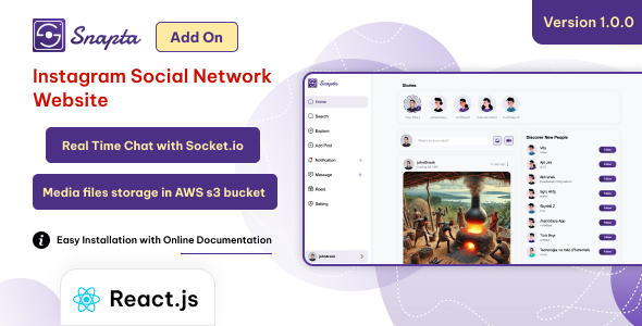 Snapta Web - React Instagram Like Website | Social Network Website (NextJS)