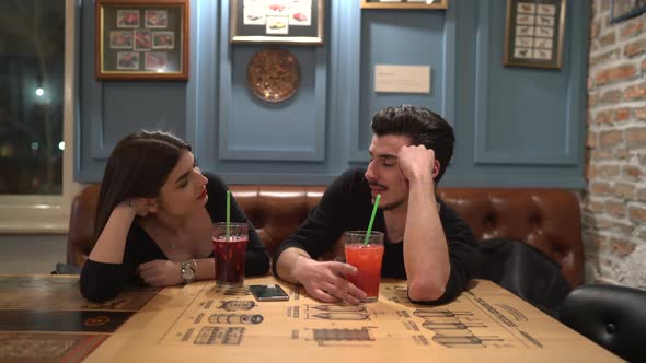 Couple talking in a restaurant