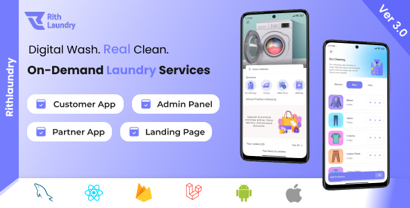 #1 Complete Laundry App | Fast Booking & Delivery | Android , iOS App & Admin Panel