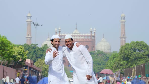 Muslim men in front of Jama Masjid Delhi India