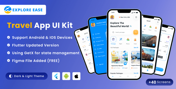 Explore Ease – Flutter Travel App Template | UI Kit | Figma FREE
