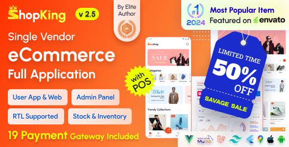 ShopKing - eCommerce App with Laravel Website & Admin Panel with POS | Inventory Management