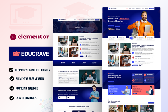 Educrave - Online Courses & Education Elementor Pro Template Kits
