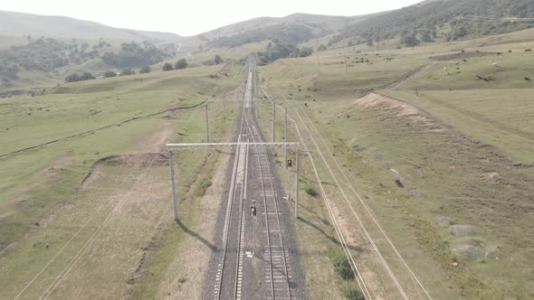 Aerial view of empty Railway lines in Samtskhe-Javakheti region of Georgia.