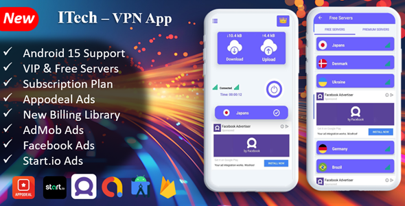 ITech VPN App | VPN unblock Proxy | VPN Secure Servers | Admin Panel | Admob Ads