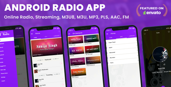 Android Radio App (Online Radio, Streaming, M3U8, M3U, MP3, PLS, AAC, FM)