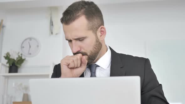 Businessman Coughing at Work Cough and Throat Soar