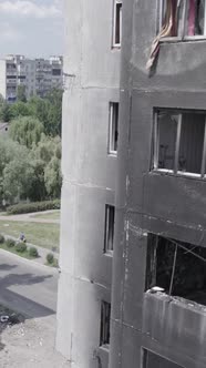 Vertical Video of a Wartorn House in Ukraine