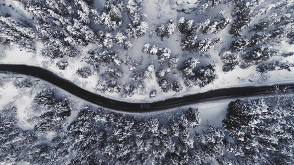 Aerial Top View of Asphalt Road in High Mountains