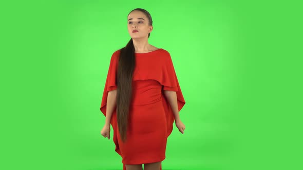 Pretty Young Woman Is Waiting and Angry. Green Screen