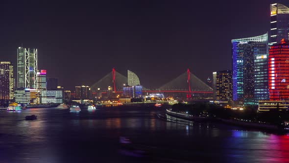 Buildings Reflected in Huangpu River in Shanghai Timelapse