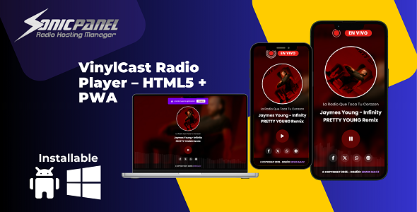 VinylCast Radio Player – HTML5 + PWA