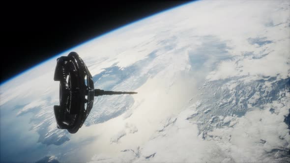 Futuristic Space Satellite Orbiting the Earth