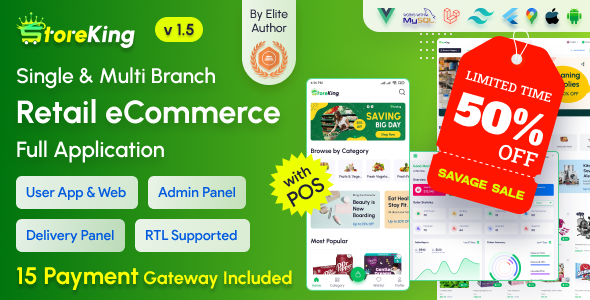 StoreKing - eCommerce (Grocery, Pharmacy, Supershop) App with Laravel Website & Admin Panel with POS
