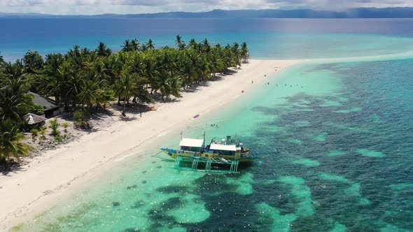 People Swim At Crystal Clear Water Of Kalanggaman Island At Summer In Philippines. - aerial