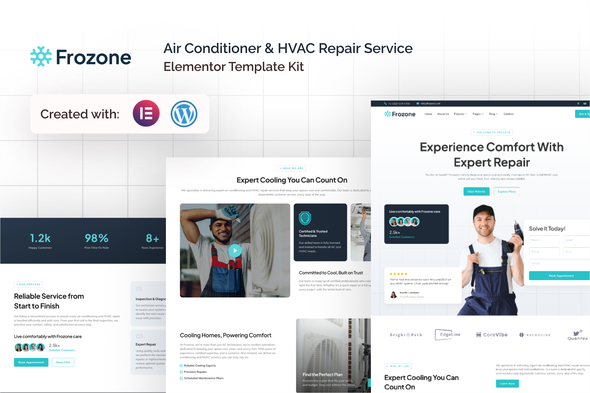 Frozone - Air Conditioner & HVAC Repair Service Elementor Template Kit