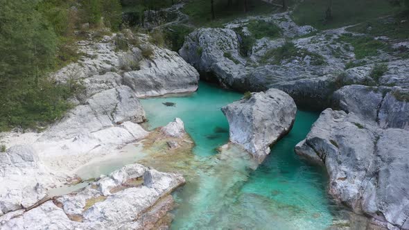 Flight above River in the Triglav National Park