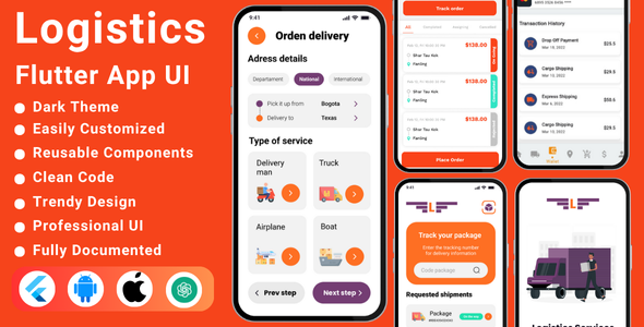 Logistics & Transportation Flutter App Template | Mobile App UI Kit in Flutter