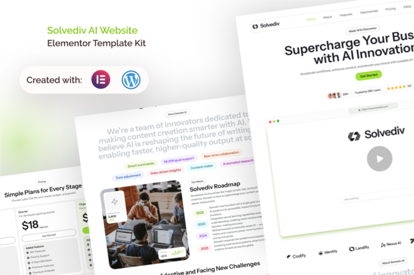Solvediv- SaaS AI App Elementor Pro Template Kit